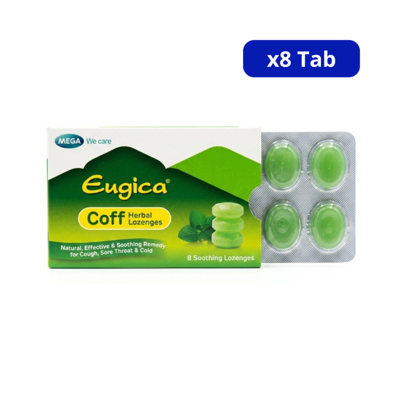EUGICA COFF (MEGA WE CARE) HERBAL CJA X 8TAB MASTICABLES JENGIBRE MENTOL CANELA