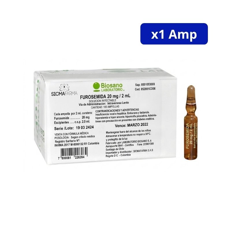 FUROSEMIDA (BIOSANO) 20MG AMPOLLA FCO X 2ML