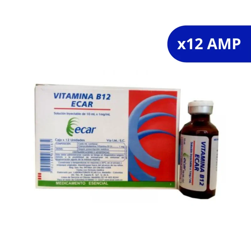VITAMINA B12 TAPA BLANCA ECAR AMP DE 10ML X 1MG/ML X 12 AMPOLLAS