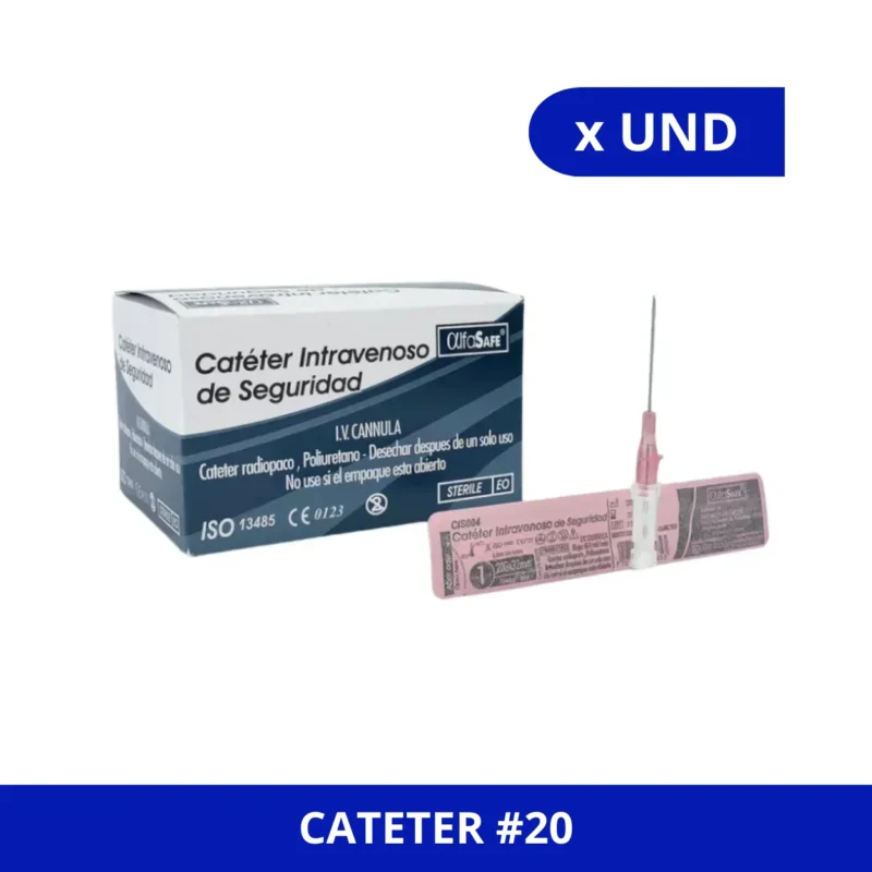 CATETER 20G (ALFA SAFE) 32MM INTRAVENOSO BOLSA X UND