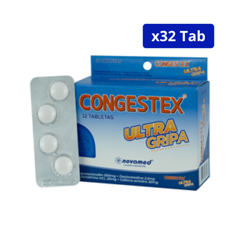CONGESTEX (NOVAMED) ULTRA GRIPA CJA X 32 TBS ACETAMINOFEN DESLORATADINA FENILEFRINA CAFEINA